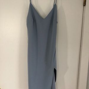Dusty blue body con dress with leg slit